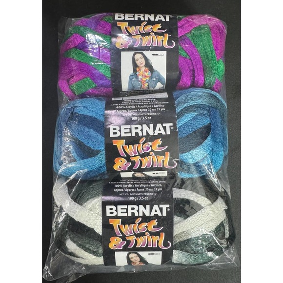 3 Skein Bernat Twist & Twirl Yarn, Yin & Yang, Blueberry Twirl, Jazzberry - Picture 1 of 1